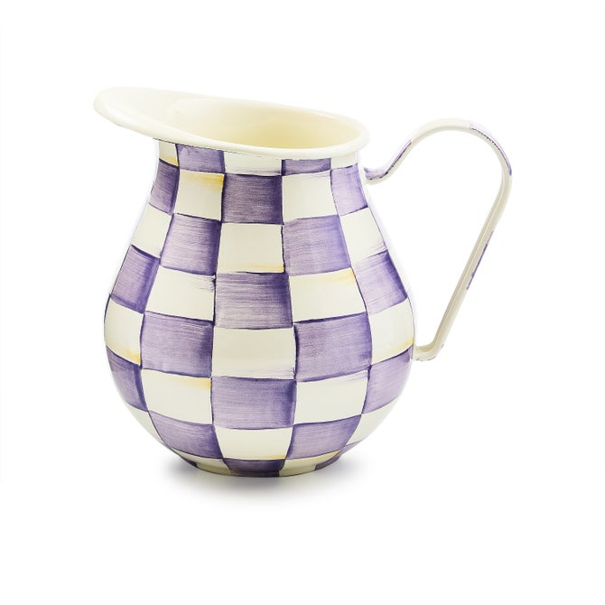 Violet check ceramic pitcher with handle