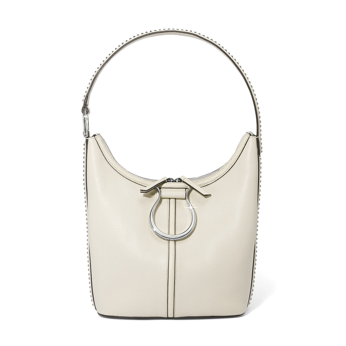 Wyatt shoulderbag in Shoe White leather with relaxed drape silhouette, zip top closure, and key holder.