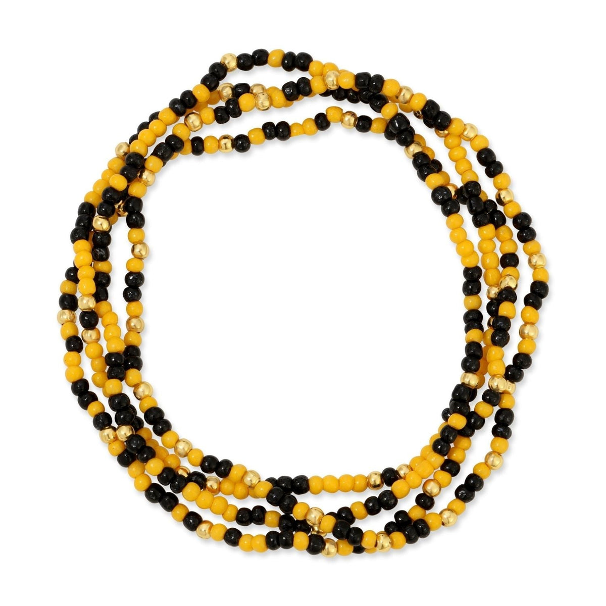 An 6.5-inch stretch bracelet featuring an 18k gold-plated brass base with a pattern of small 2mm seed beads.