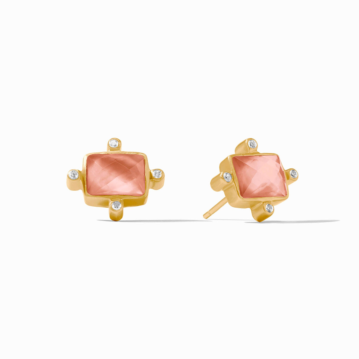 Clara Stud Gold earring with cubic zirconia stone on a mother-of-pearl post.