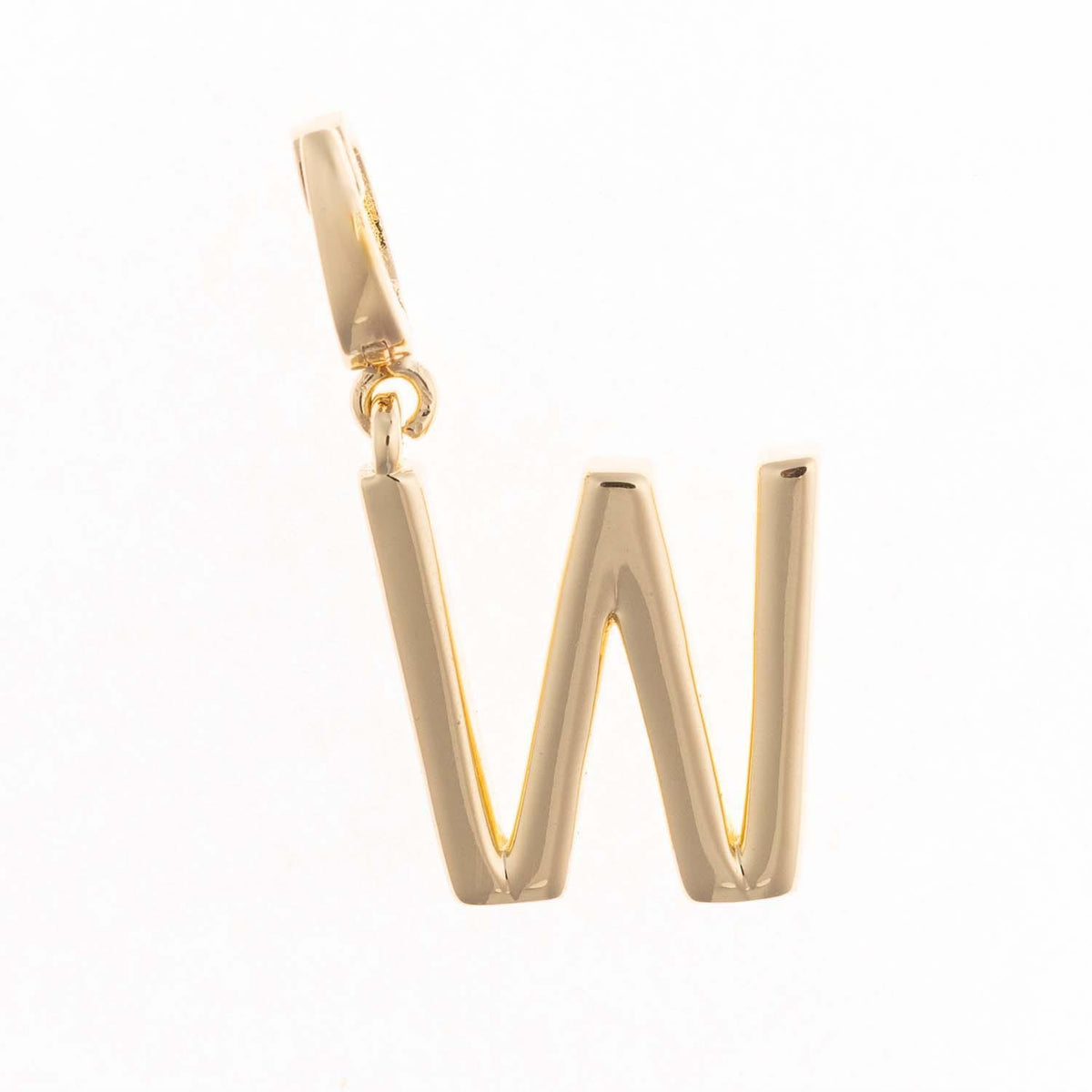 18k gold plated Tia Initial Charm in the letter W with a clasp for necklaces.