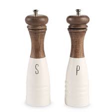 Wood enamel salt pepper mill set with black finish