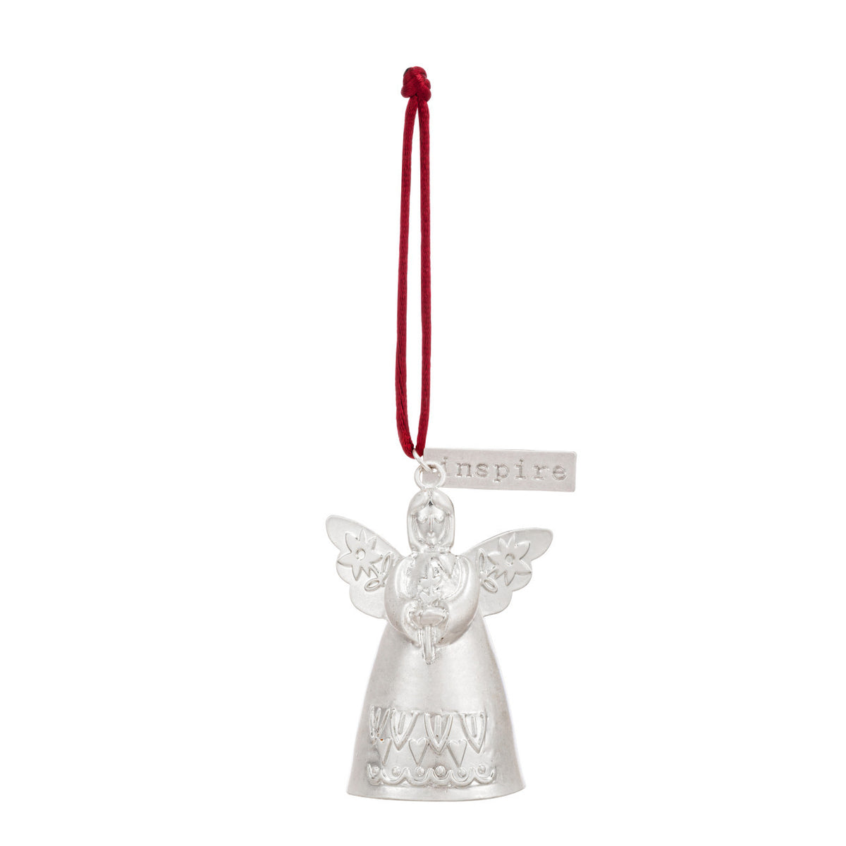 Mini metal bell angel ornament with cord hanger