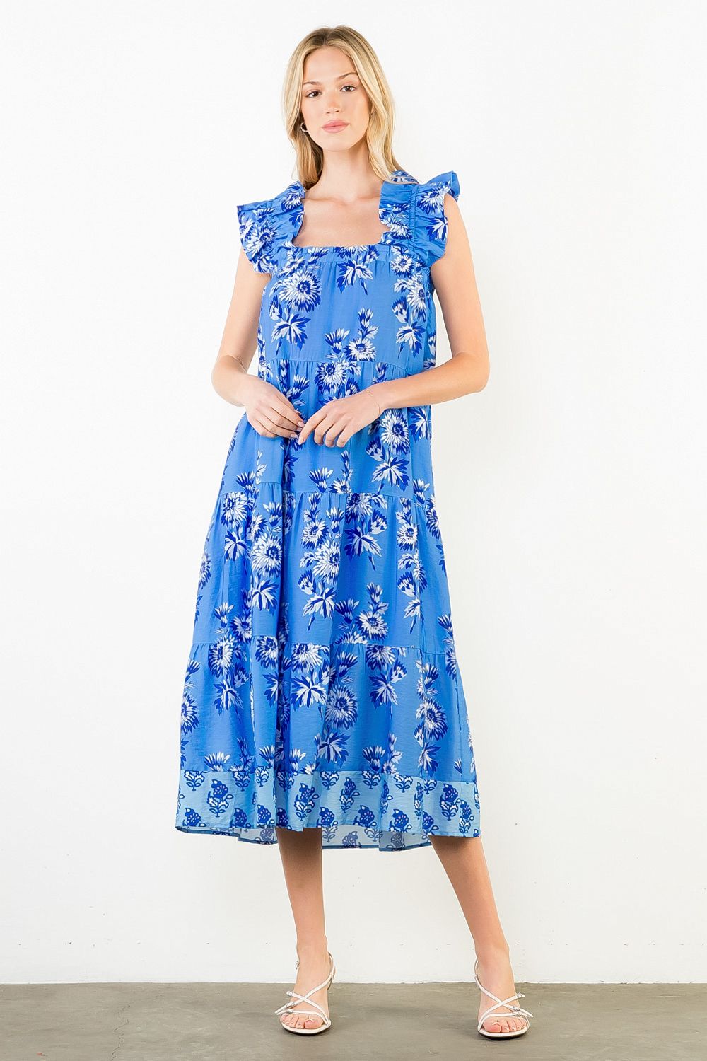 Katie Flutter Sleeve Floral Print Tiered Dress