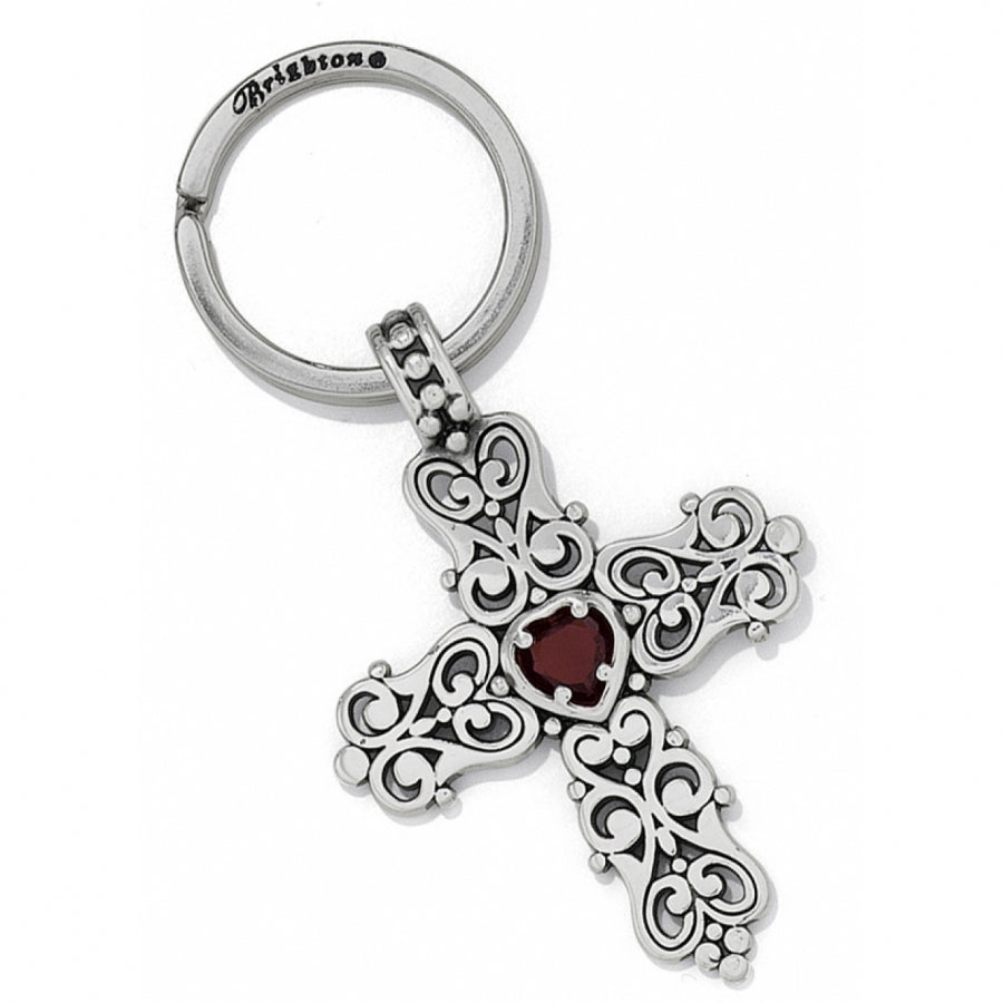 Silver-plated German glass heart-shaped fob with red accents