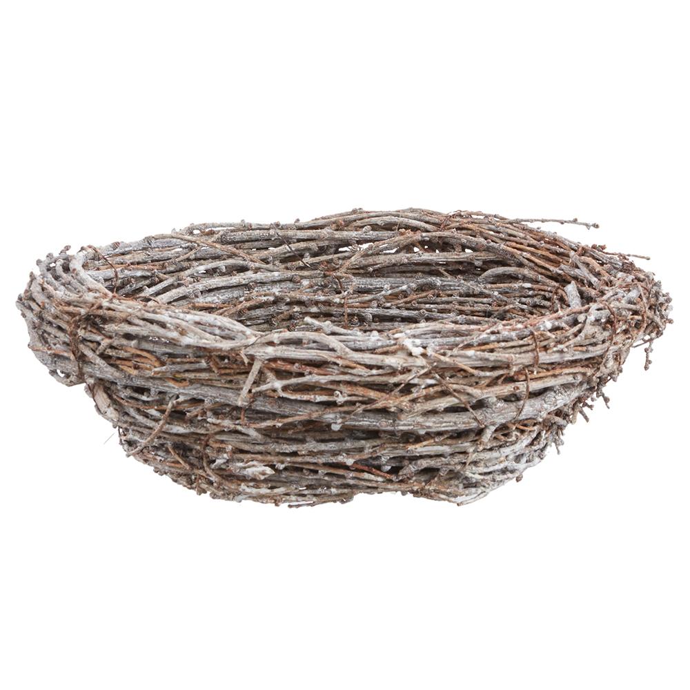 Whitewashed birch twig bird's nest planter with natural branch silhouette