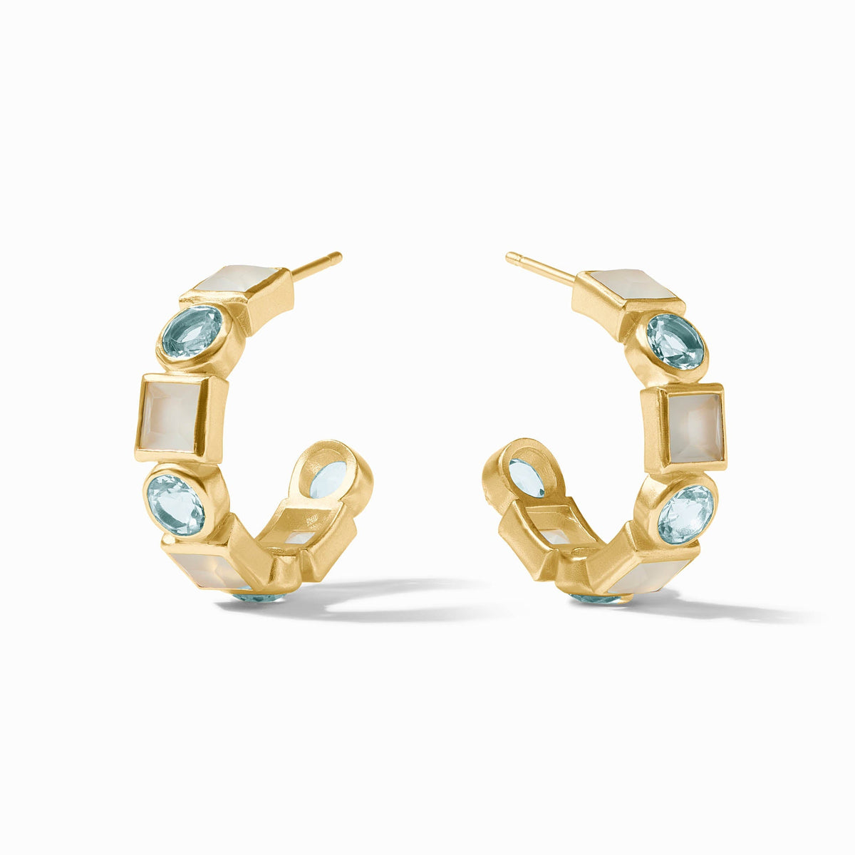 Jolie Hoop earrings in 24K gold plate with imported glass stones and pierced ear posts.