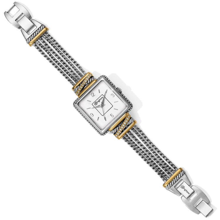 Two-tone silver-gold Neptune's Rings watch with crystal face and fold-over clasp