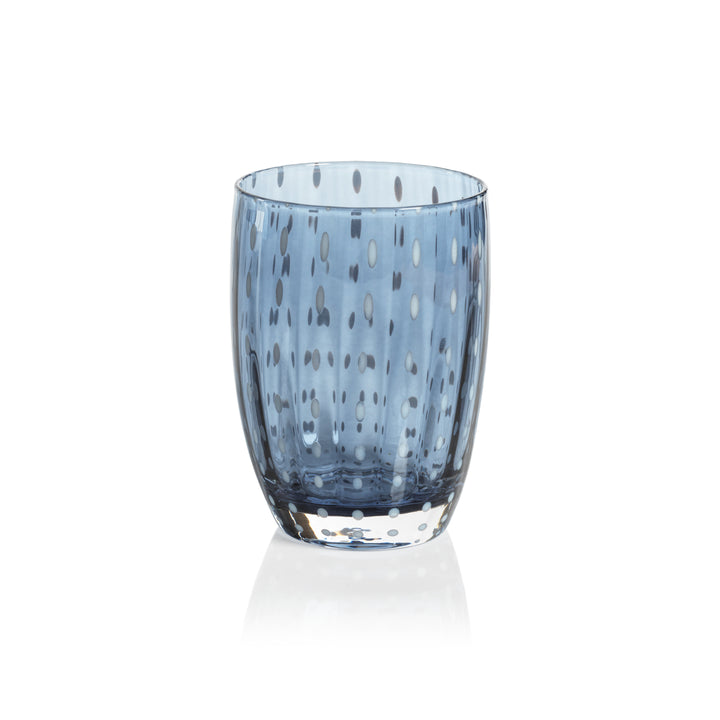 Navy blue Portofino tumbler with white dot pattern on a light background.