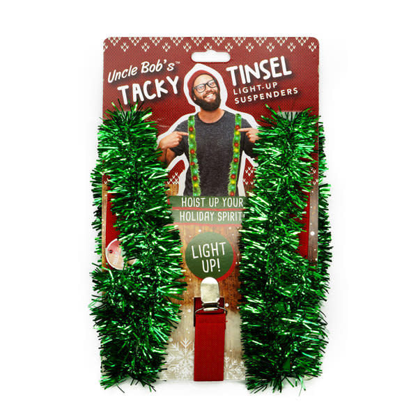 Red suspenders with colorful LED lights and metal clips