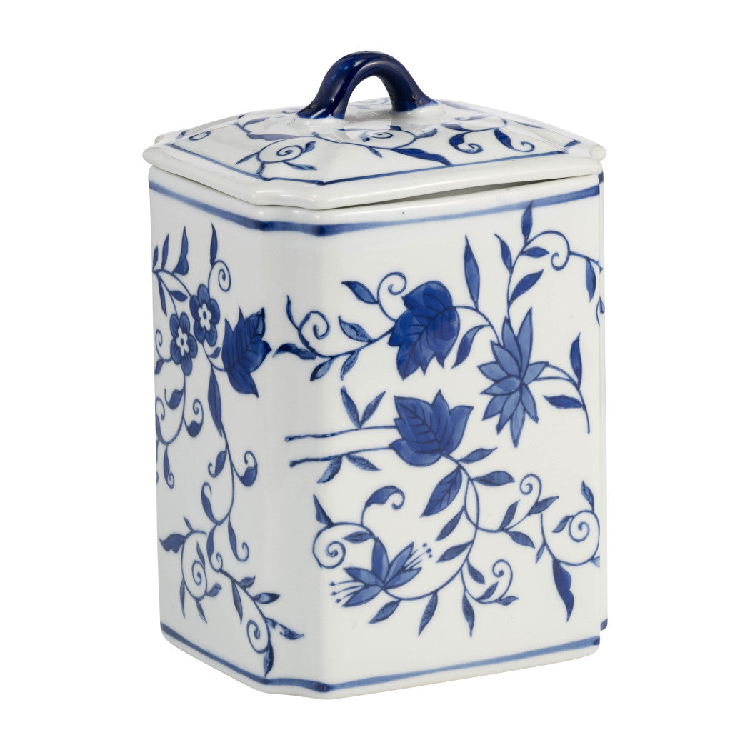 8 in. Blue Ceramic Chinoiserie Floral Decorative Jar