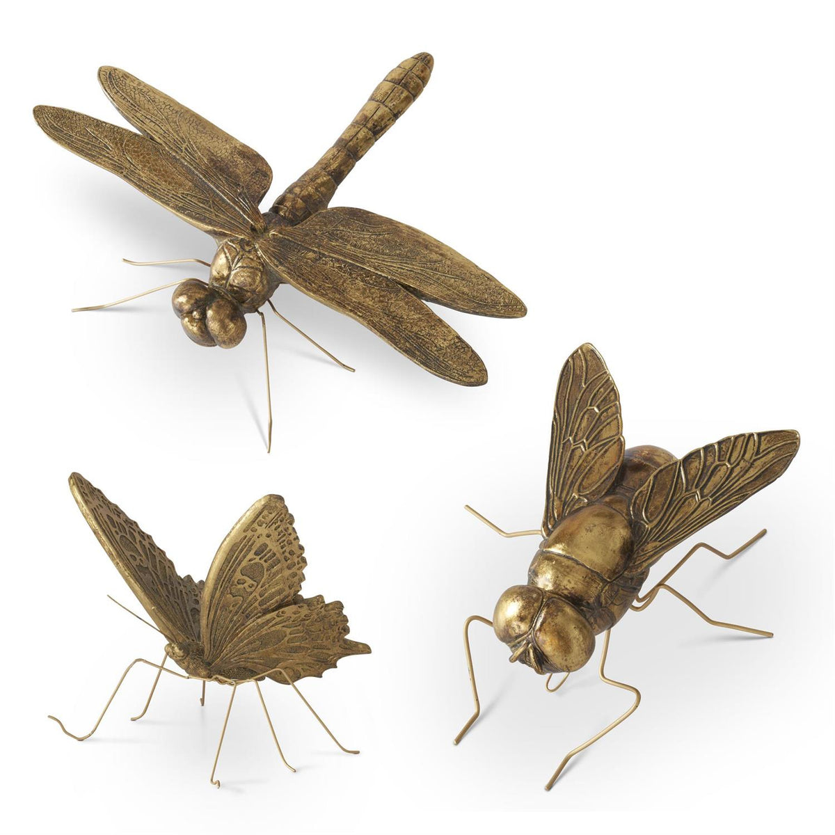 Gold resin insect figurine with a metallic gold finish.