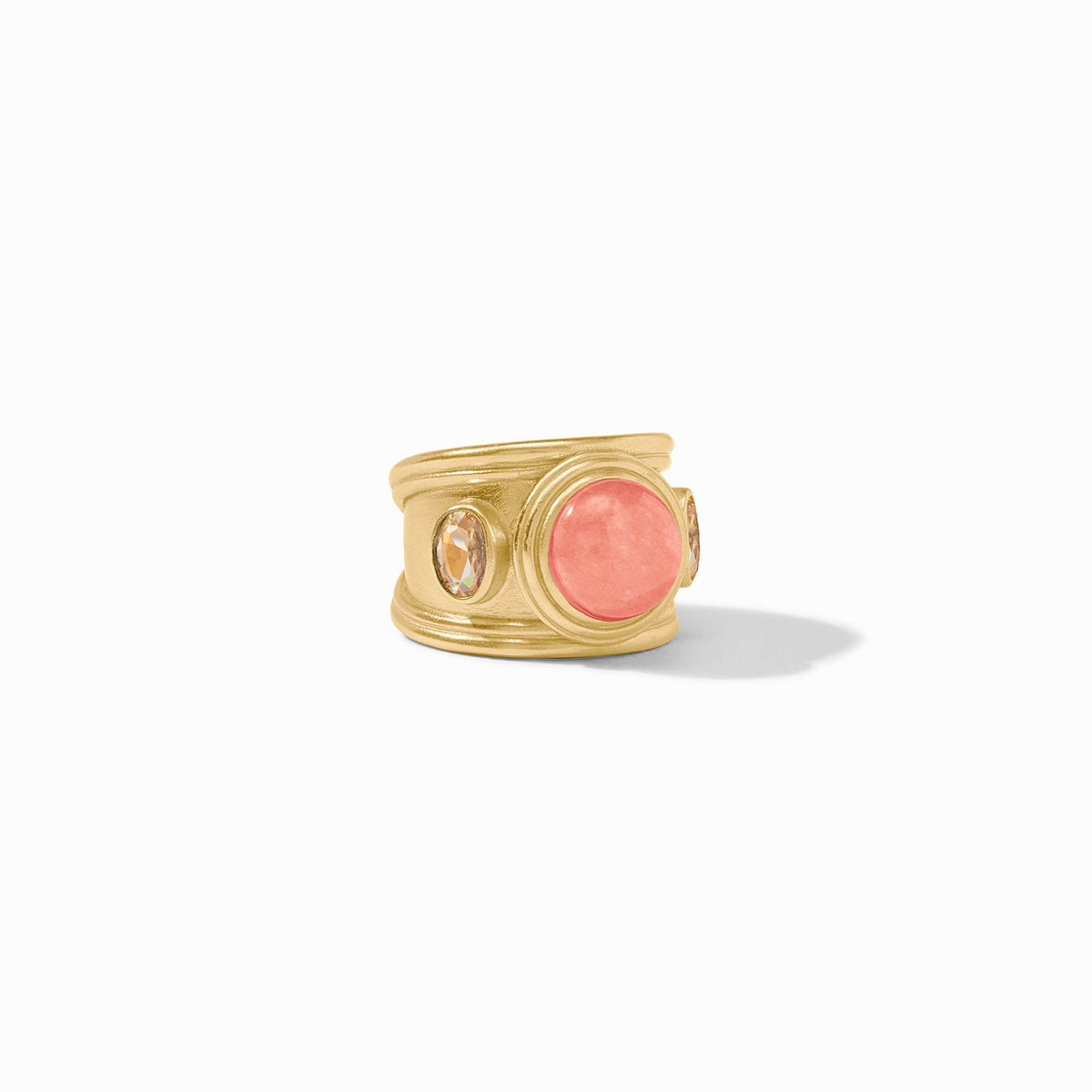 Adjustable Portofino stone ring with jade centerstone in a polished gold-tone setting.