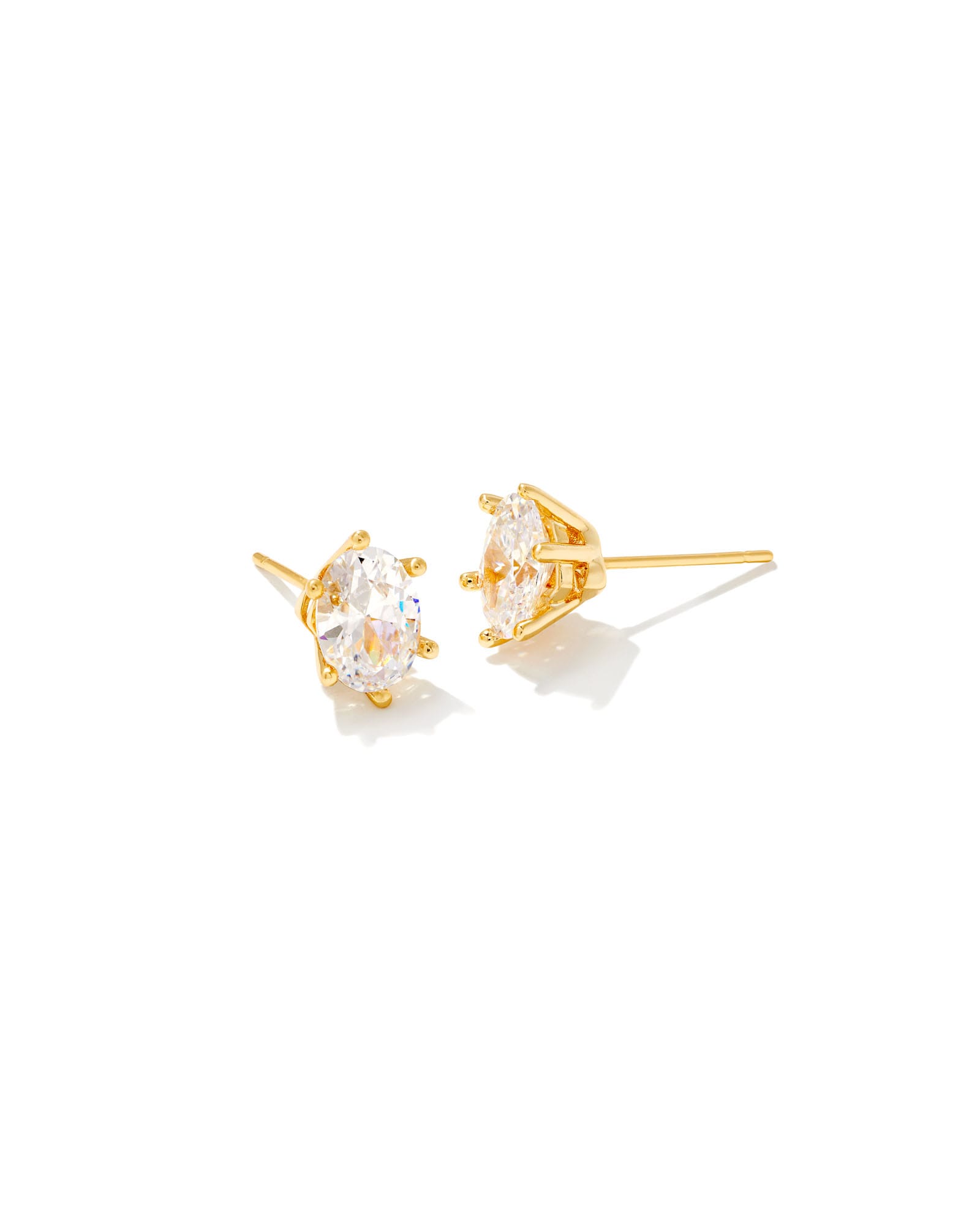 Cailin Crystal Stud Earrings featuring oval white cubic zirconia in a gold-tone prong setting.
