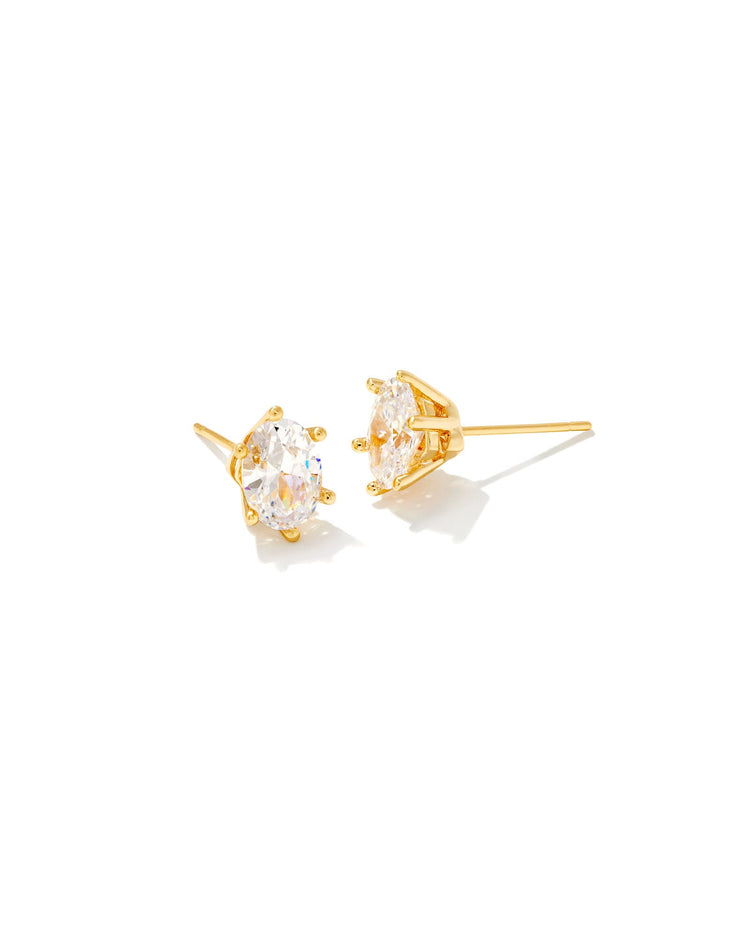 Cailin Crystal Stud Earrings featuring oval white cubic zirconia in a gold-tone prong setting.