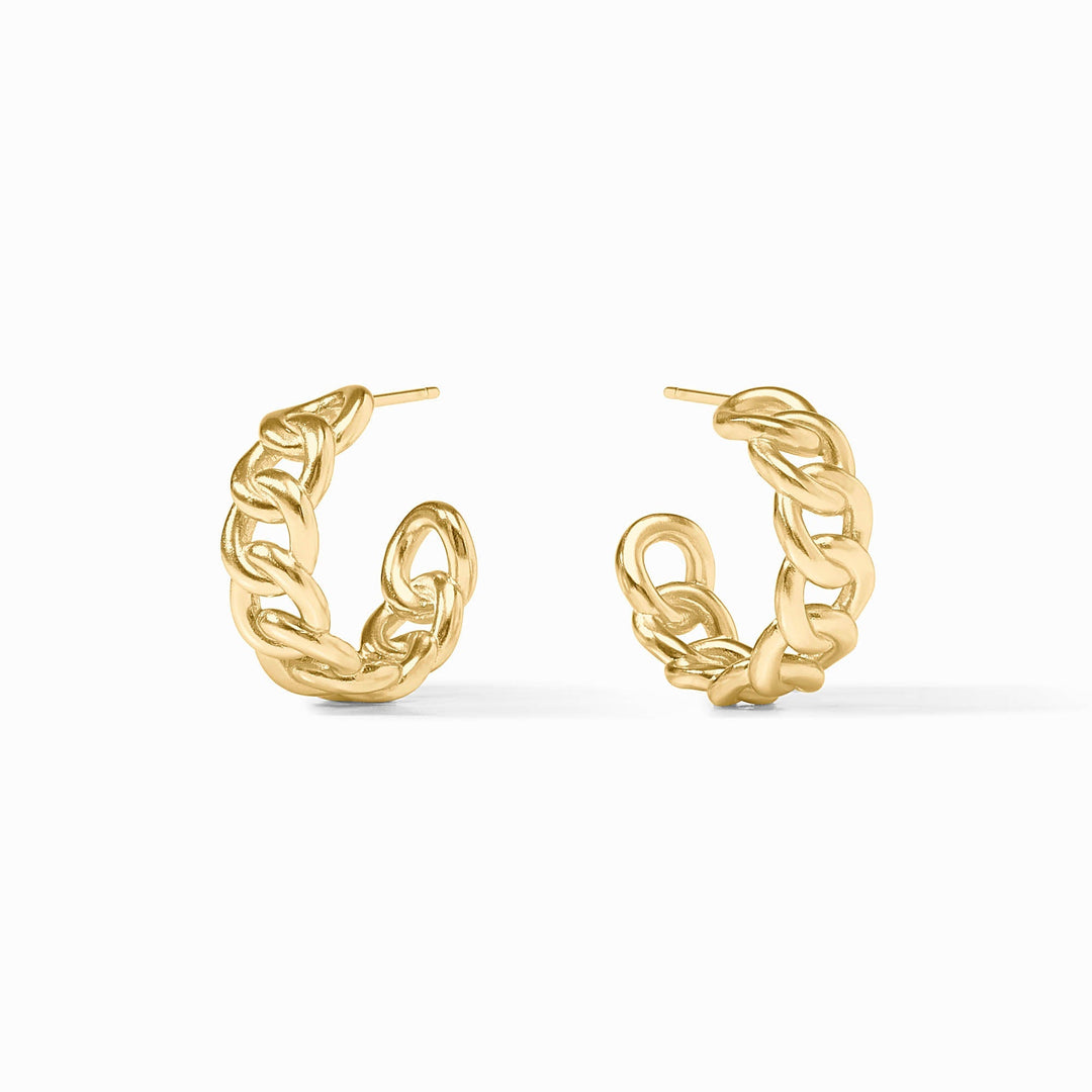 Dolce Hoop earrings featuring a sleek gold-plated circular hoop with matching post and back.