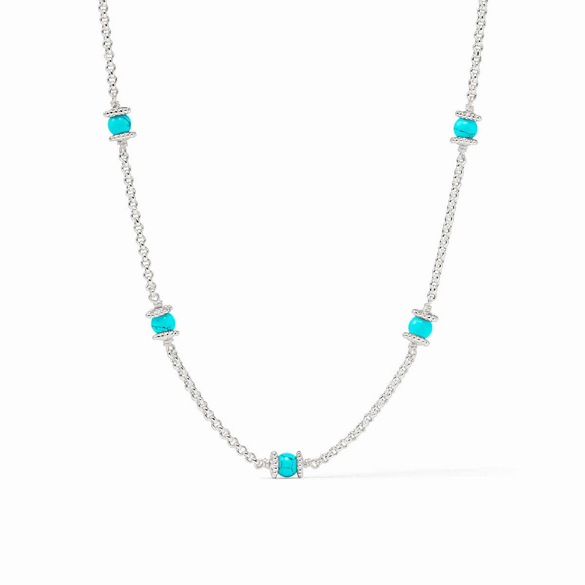Silver plate adjustable necklace with shell pearl pendant featuring lobster clasp closure.