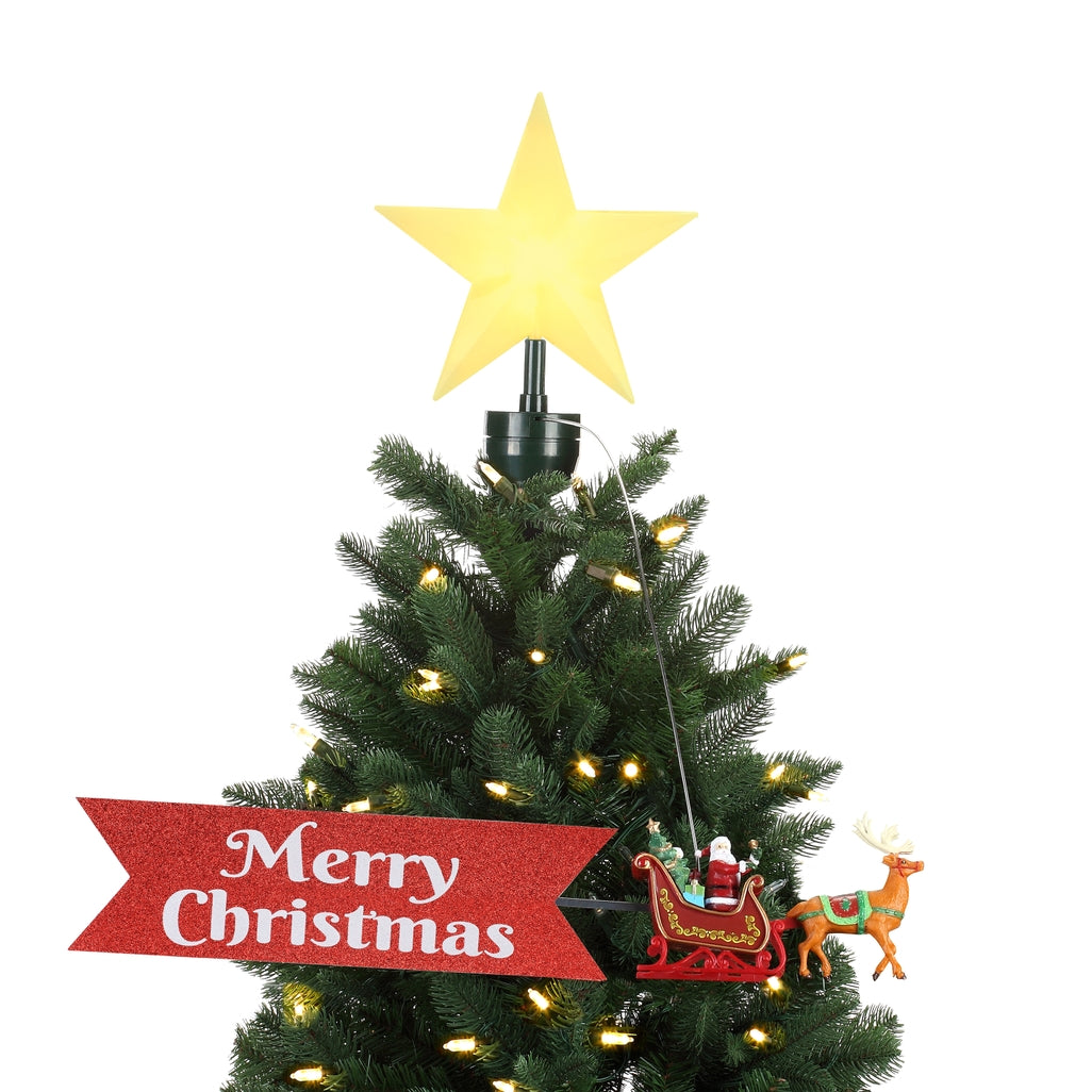 Animated Tree Topper Santa's Sleigh - White Santa