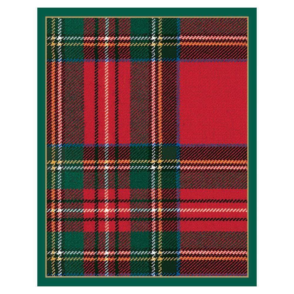 Red and green plaid bridge tally sheet with a dark green border.
