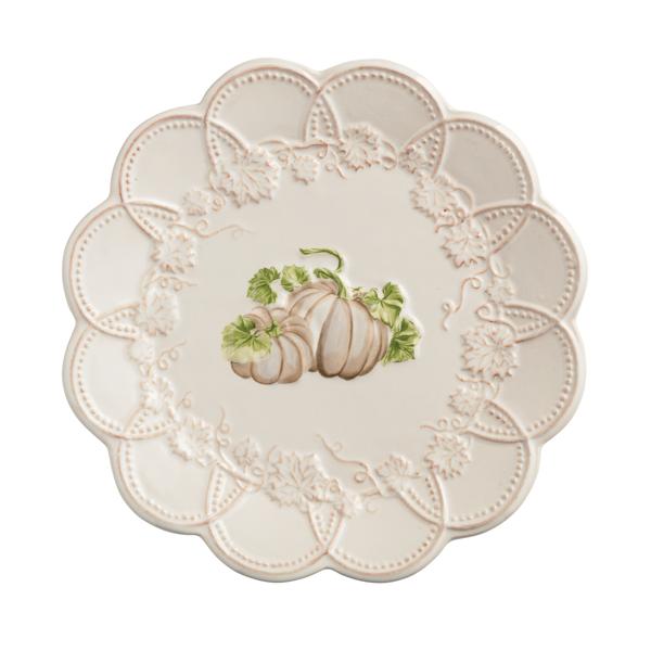 8-inch stoneware salad plate with a scalloped edge in neutral tone