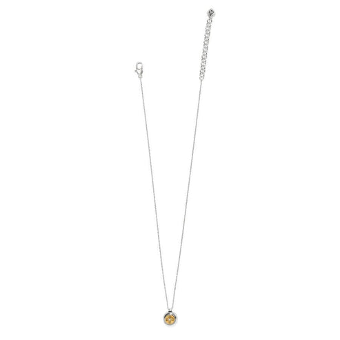 Mosaic Round Two Tone Mini Necklace with a silver chain and a small gold-toned circular pendant.