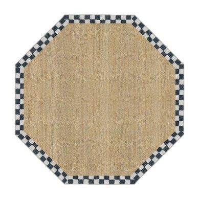6-foot octagon washable rug in natural beige polyester with a subtle geometric pattern.