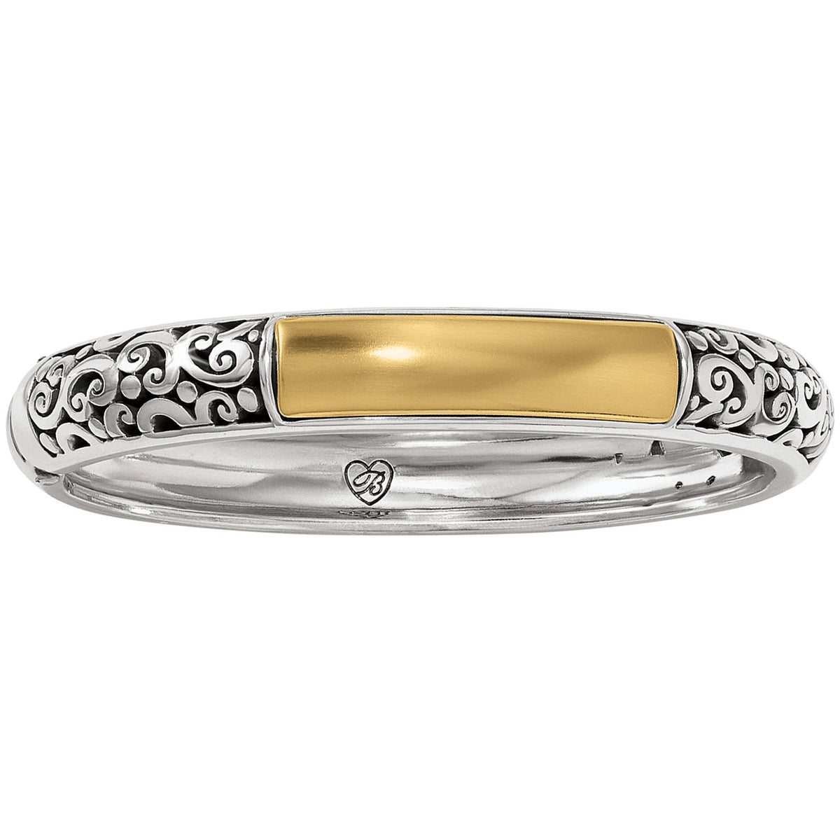 Silver-plated hinged bangle with brushed gold magnetic closure
