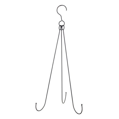 Distressed black metal wreath hanger with a central hook and three hanging arms.