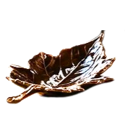 Autumn Allure Leaf Tray in a glossy brown finish with textured leaf veins and metallic accents.