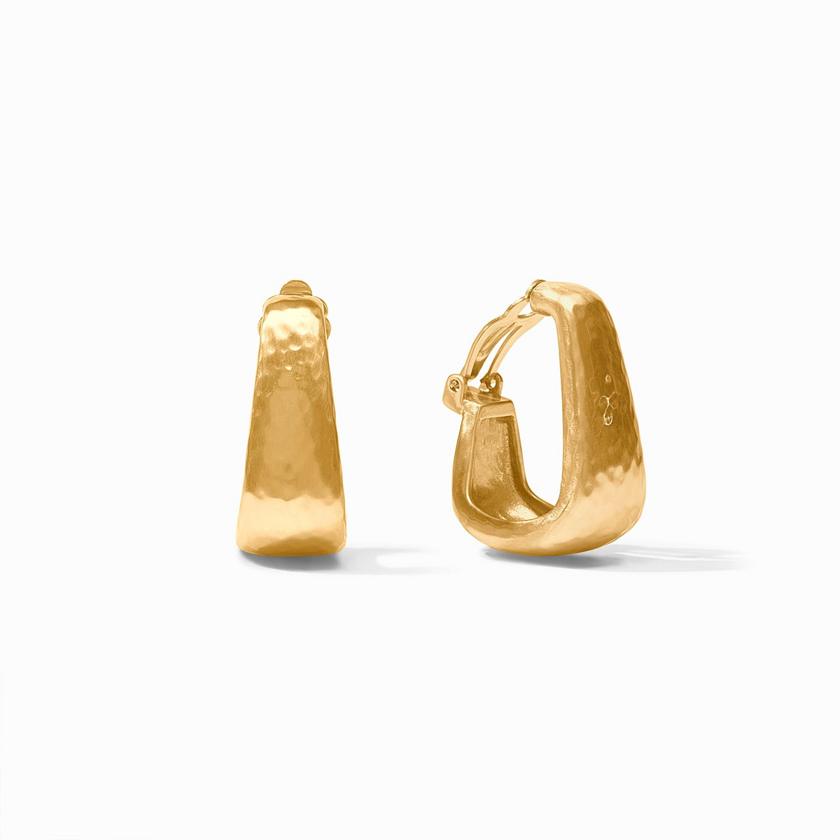Pair of medium-sized 24K gold plated Sahara hoop clip-on earrings with a hammered texture.