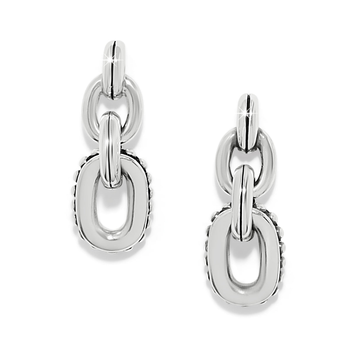 Silver plated post earrings with flat disc backs measuring three-eighths inch wide.