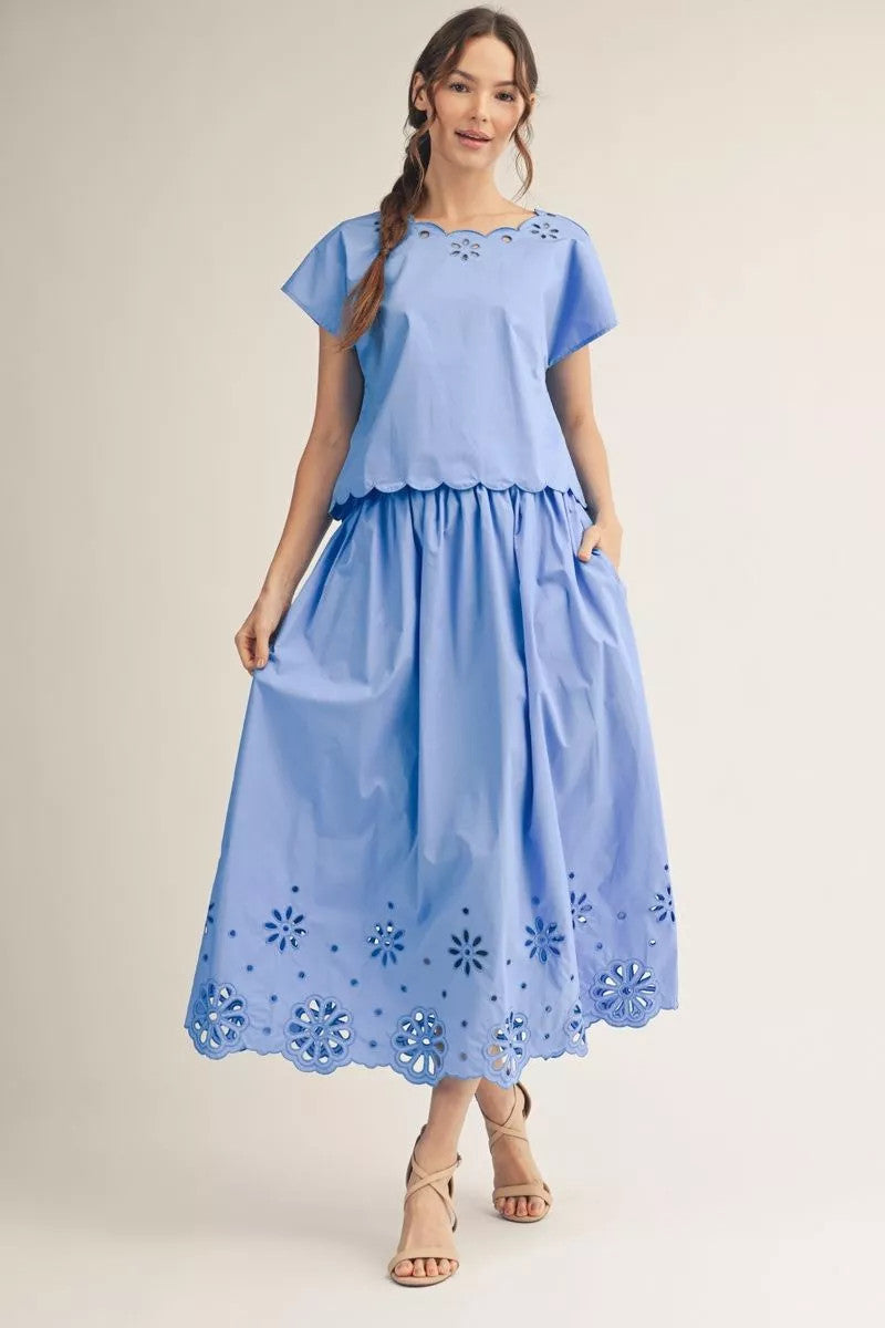 Sarah Elastic Waist Eyelet Midi Skirt