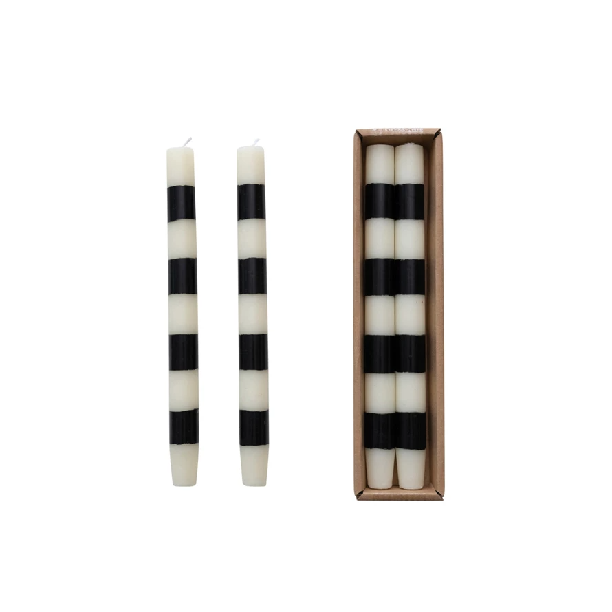 10"H Unscented Taper Candles With  Stripes in Box