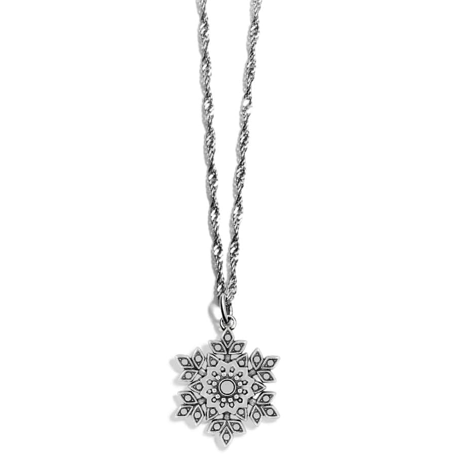 Silver-plated Glint Snowflake Necklace with crystal-embellished pendant on a twisted chain.