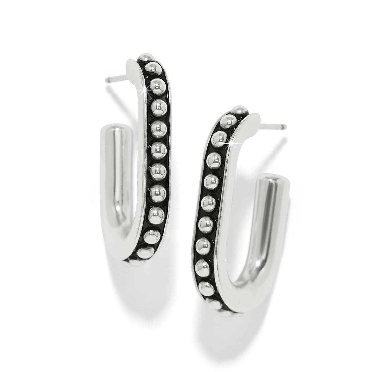 Silver plated link hoop earrings with post backs