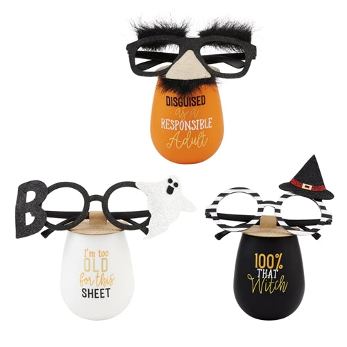 Set of Halloween-themed silicone wine glasses with a festive spooky design.