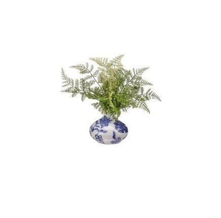 Natural fern ceramic vase with plastic accents in a curved silhouette.