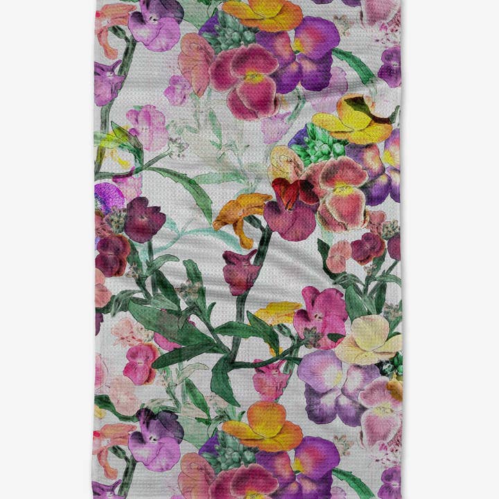 Recycled polyester waffle weave tea towel with single-sided print.