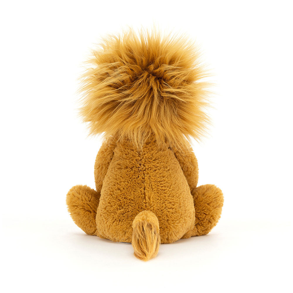 Bashful Lion Medium plush toy in beige polyester with acrylic mane sitting on a soft base.
