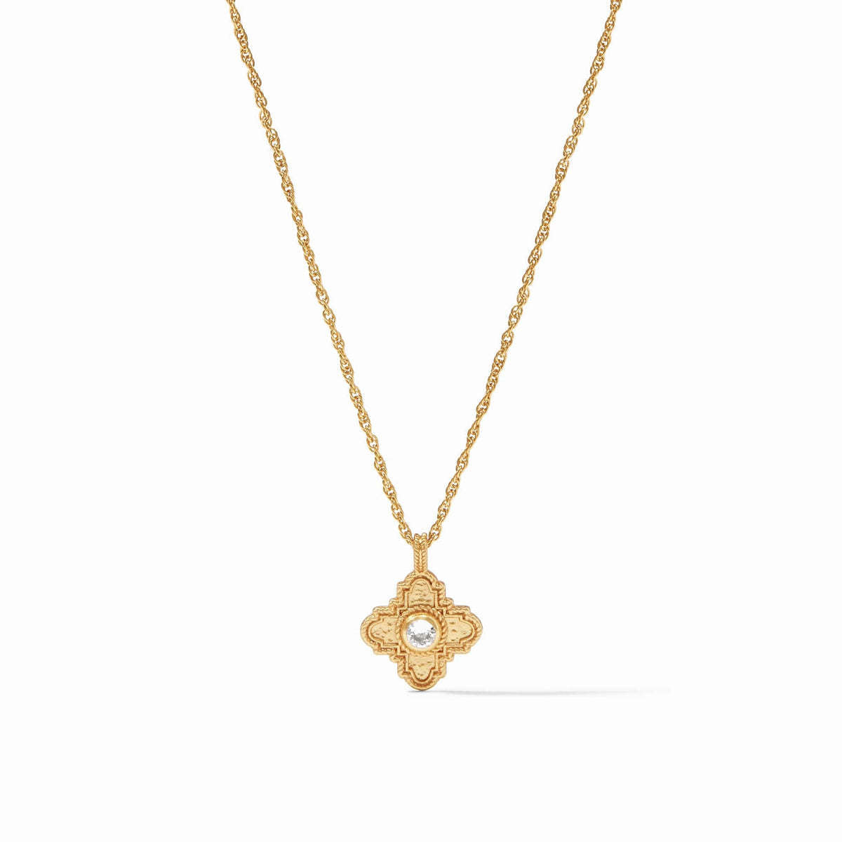 Malta Theodora Delicate Necklace in 24K gold plate with a quatrefoil pendant and CZ center stone.