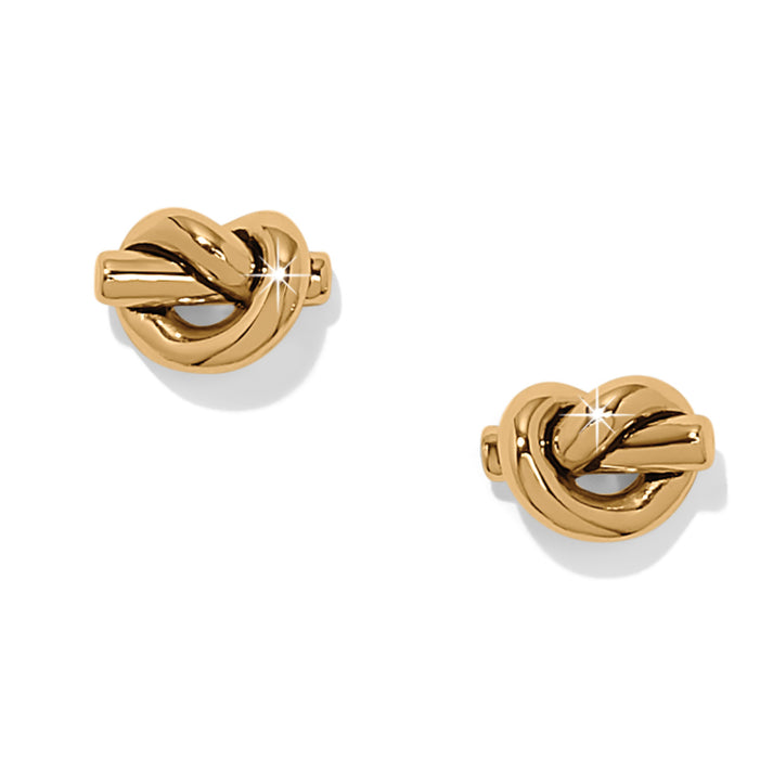 Gold plated single knot post earring with flat disc back