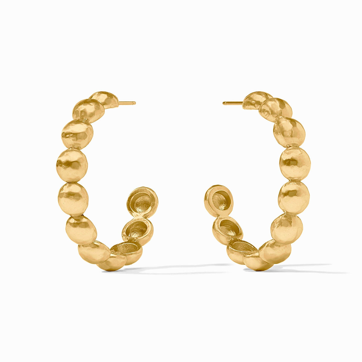Solara Nova Hoop Gold earrings featuring a textured, beaded design in 24K gold plate.