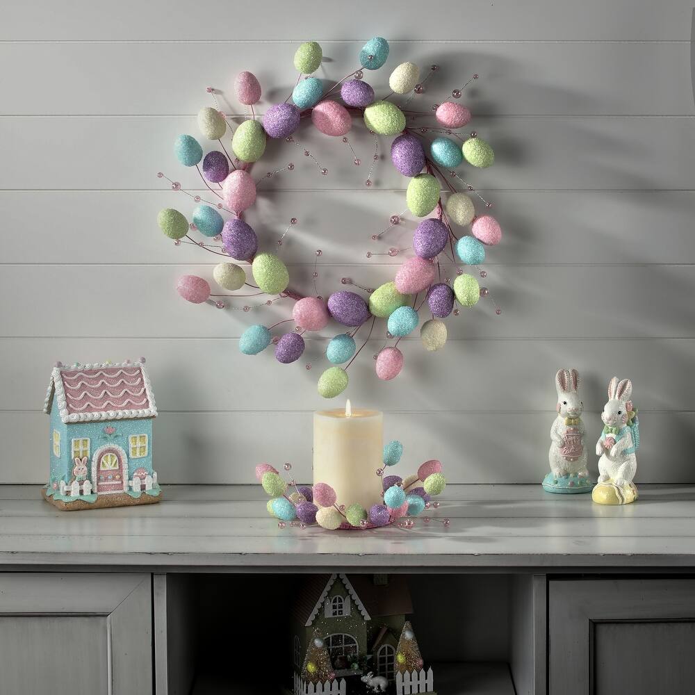 8-inch white plastic candle ring with a bead detail designed to hold an egg-shaped mini tealight.