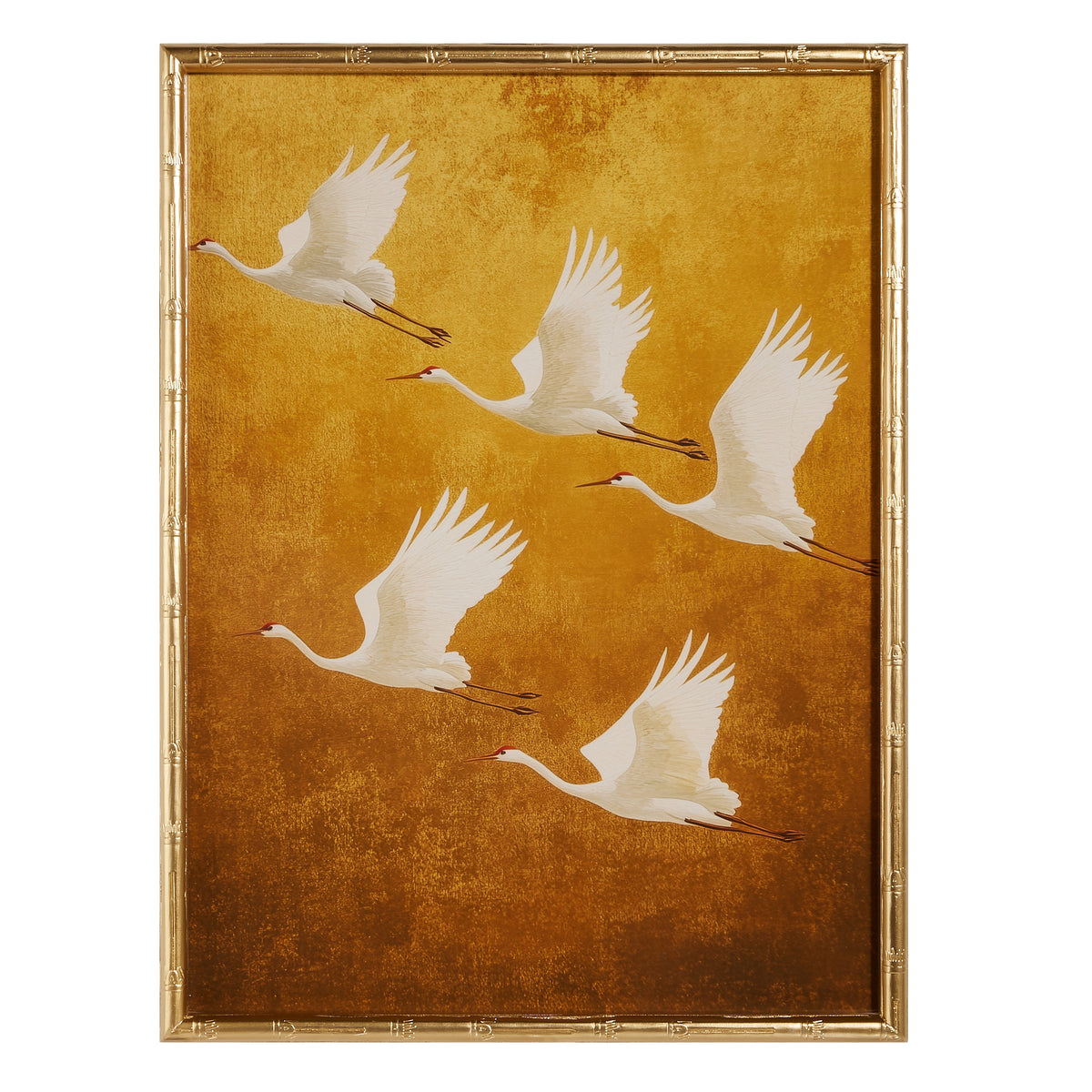 Wood wall art featuring a flight of white egrets in profile against a natural wood background.