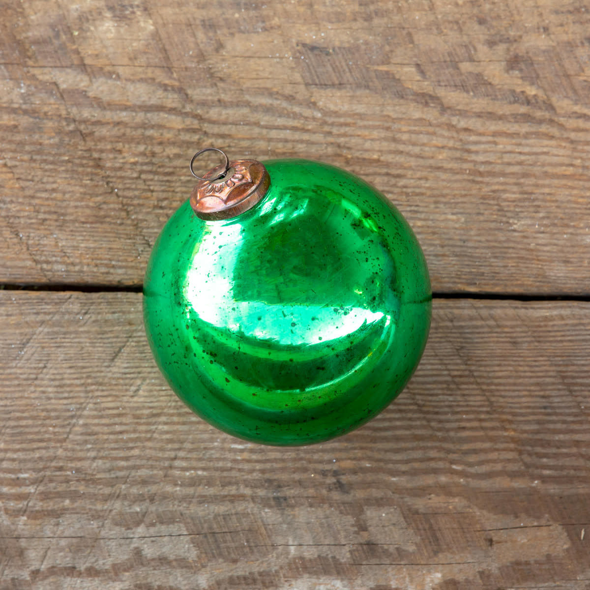 Extra-large shiny emerald glass ball ornament with antique finish