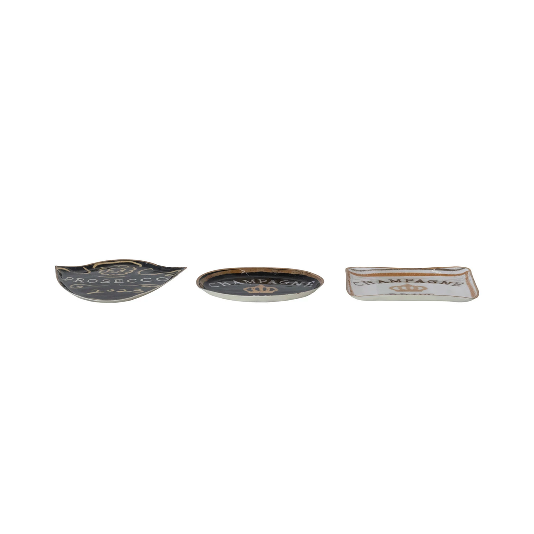Enameled Metal Tray with Gold Edge