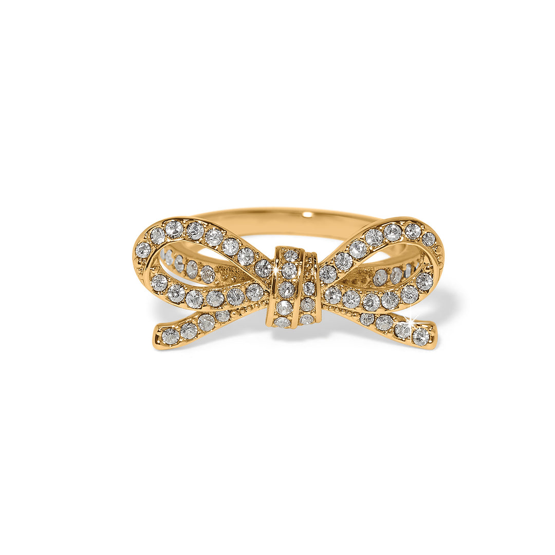 Gold plated Illumina Bow ring featuring a fine quality crystal stone in an elegant bow silhouette.