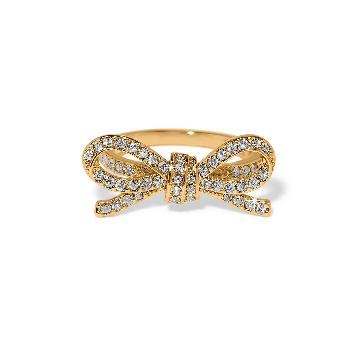 Gold plated Illumina Bow ring featuring a fine quality crystal stone in an elegant bow silhouette.