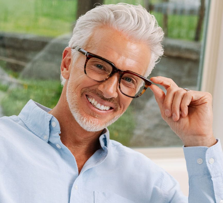 Crawford eyeglasses with polycarbonate frame in blue light focus lenses and spring hinges.