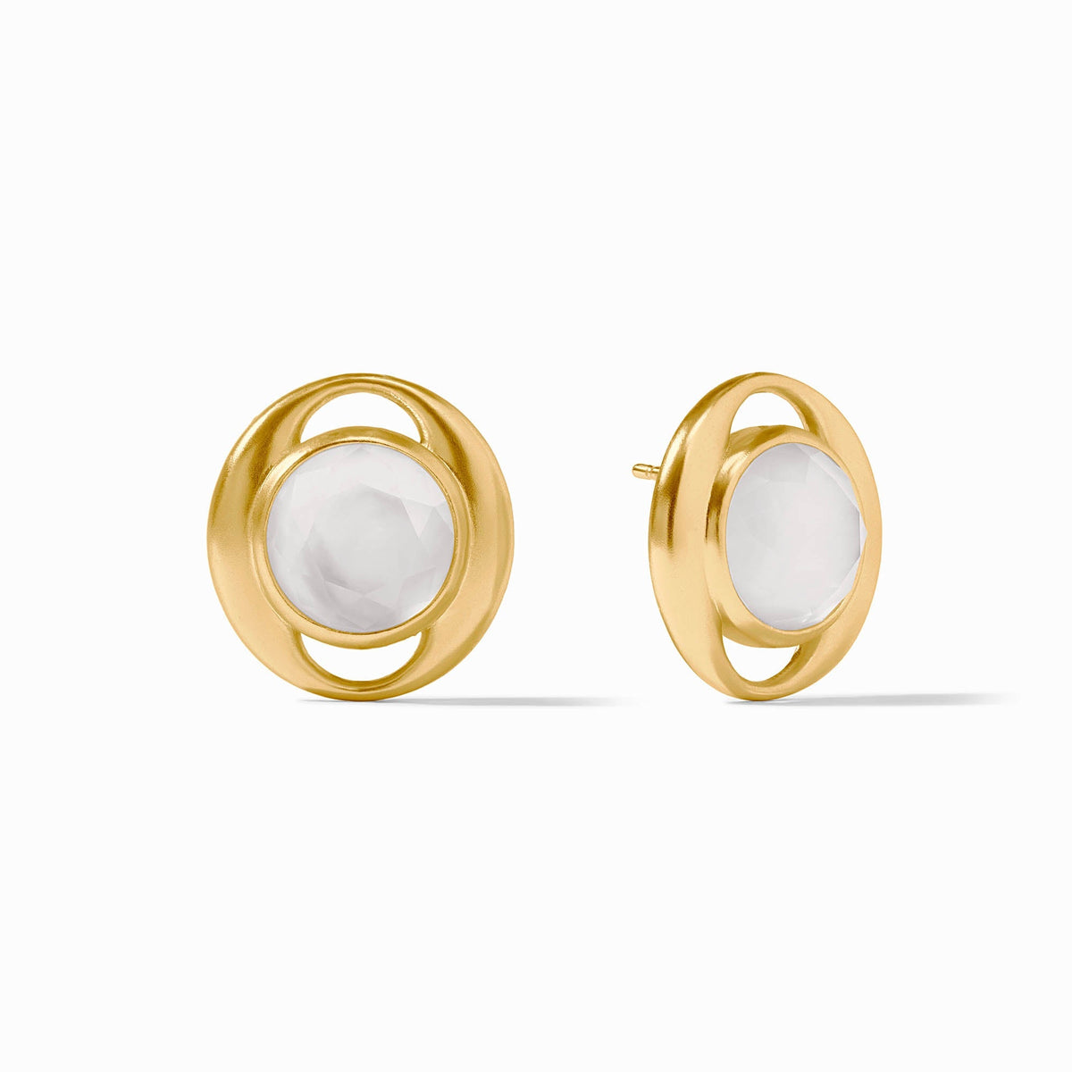 Laguna Stone Stud earrings featuring a small round stone set in polished gold-plated metal with matching backs.